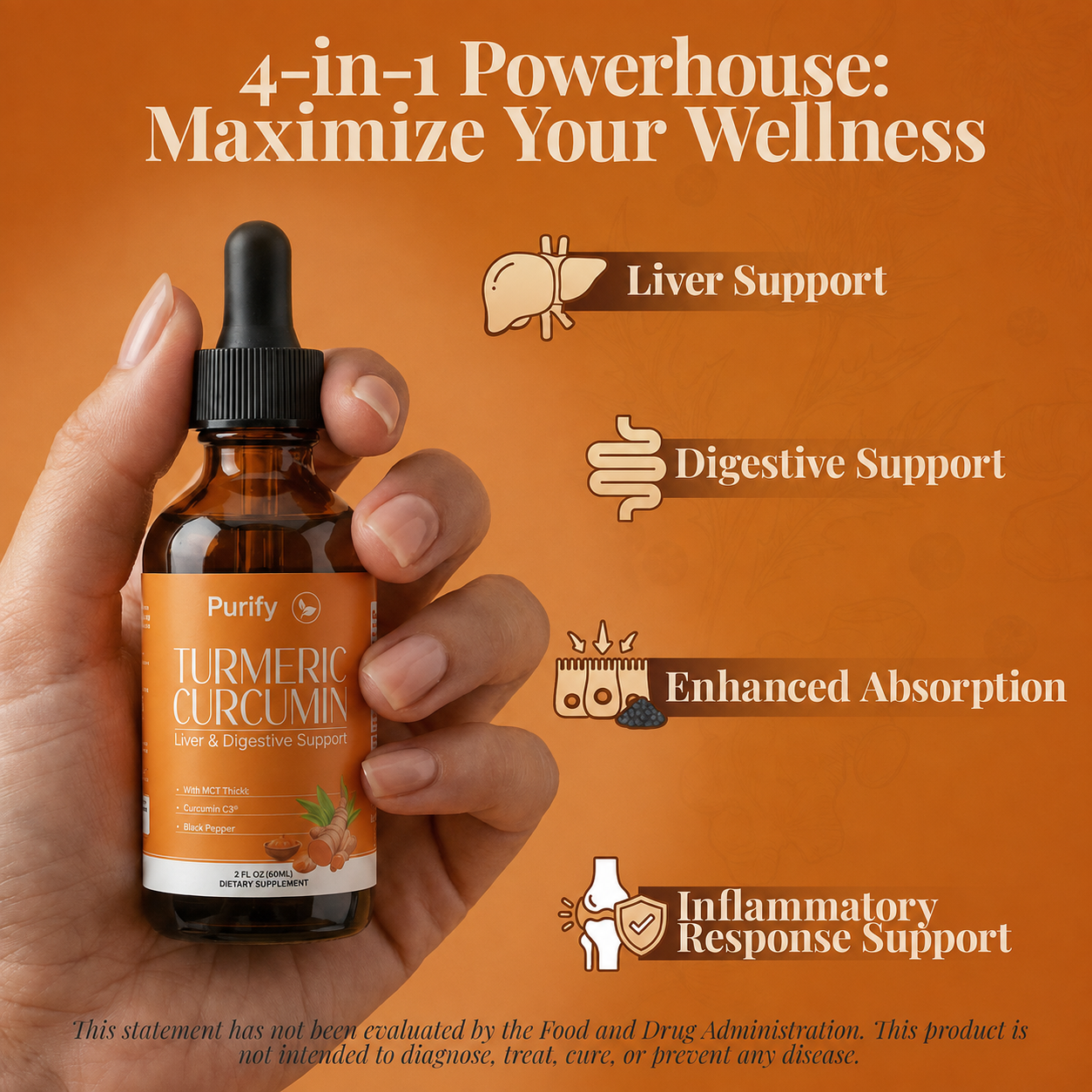 Turmeric Curcumin & Milk Thistle Liquid Drops for Liver Health Support