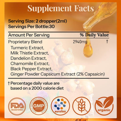 Turmeric Curcumin & Milk Thistle Liquid Drops for Liver Health Support